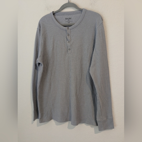 Rhone Grey Button-Snap Cotton Waffle Knit Thermal Henley Size XL Cozy Lounge - Picture 3 of 7